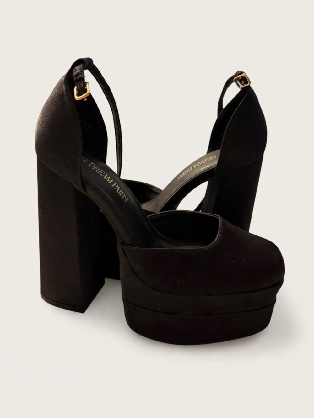 Black Suede Platform Block Heels with Ankle Strap